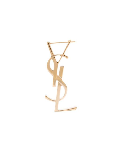 Saint Laurent White Monogram Lettering Earring In Gold-tone Brass Woman