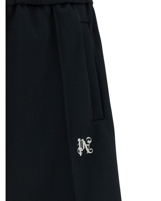 Palm Angels Black Bermuda Shorts With Logo Embroidery And Contrasting Band In Tech Fabric Man for men