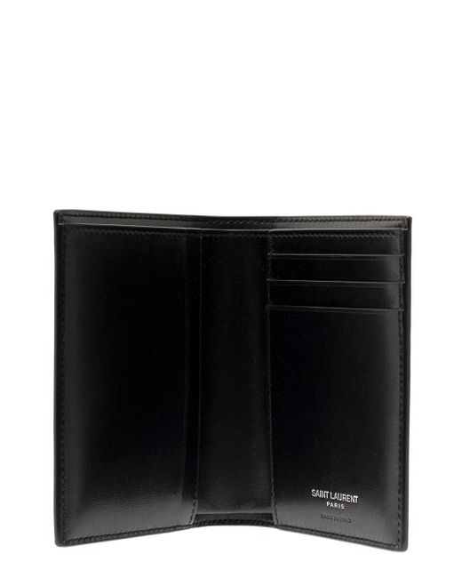 Saint Laurent Black Leather Wallet With Ysl Metal Logo for men