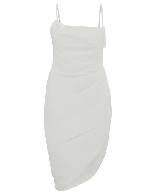 Jacquemus White 'La Robe Saudade' Mini Draped Dress