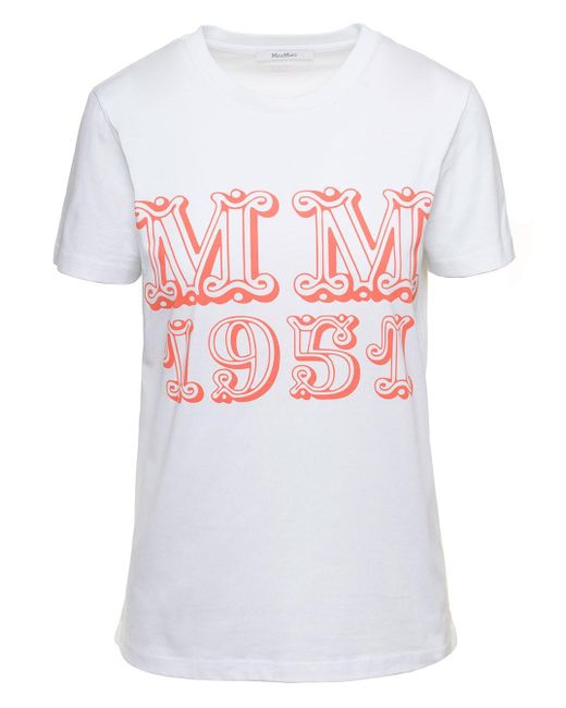 Max Mara White T-Shirt With Logo Print On The Chest