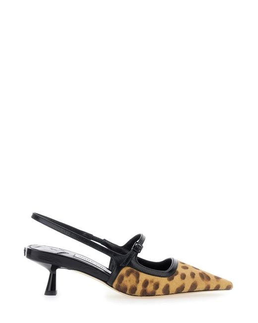 Jimmy Choo Brown 'Didi' Slingback Pumps With Leopard Motif And Sculpted Heel