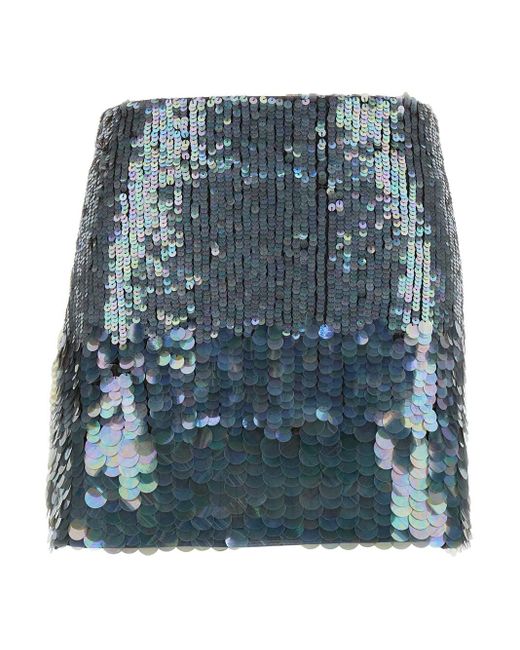 P.A.R.O.S.H. Blue Grey Mini-skirt With All-over Sequins In Stretch Polyamide Woman