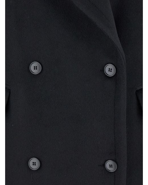 Le Plain Black Oversized Coat With Shirt Collar And Pockets