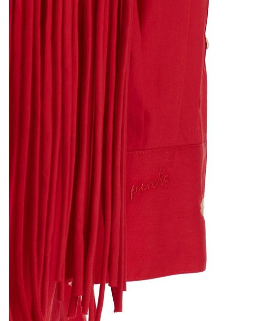 Pinko Red Dress With Fringed Details On The Front And Logo Lettering E