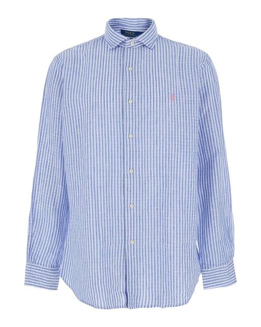 Polo Ralph Lauren Blue Shirt With All-Over Striped Motif And Pon for men