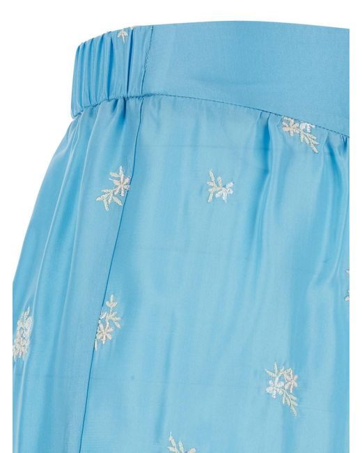 Forte_forte Blue Pants With All-Over Floral Embroidery