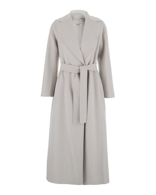 Max Mara Gray 'Poldo' Belted Coat With Wide Notched Revers