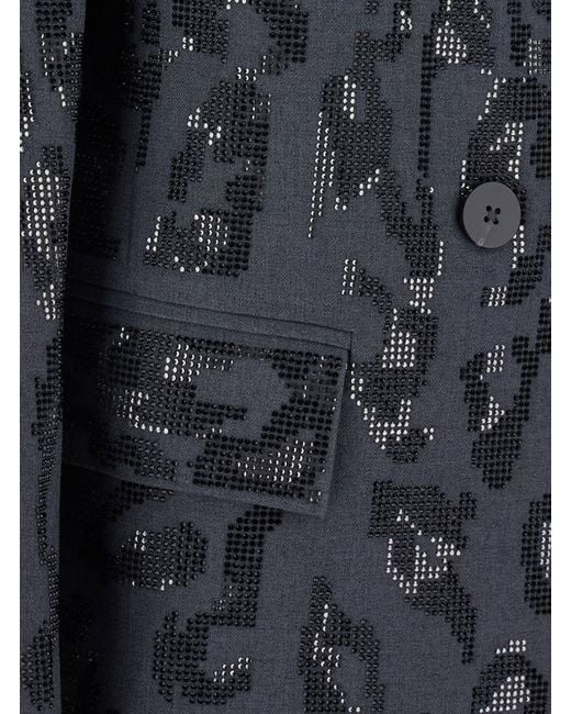 Pinko Blue Double-Breasted Jacket With Jaguar Embellishment With Rhine