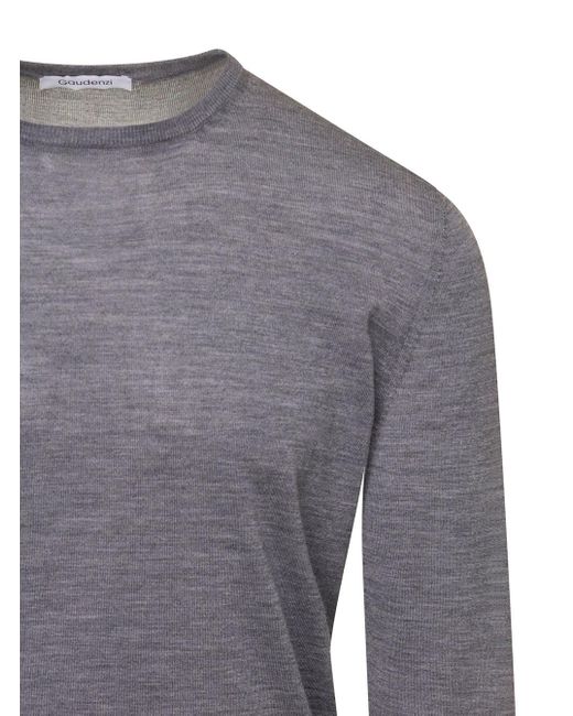 GAUDENZI Gray Crew Neck Cashmere Sweater With Long Sleeves for men