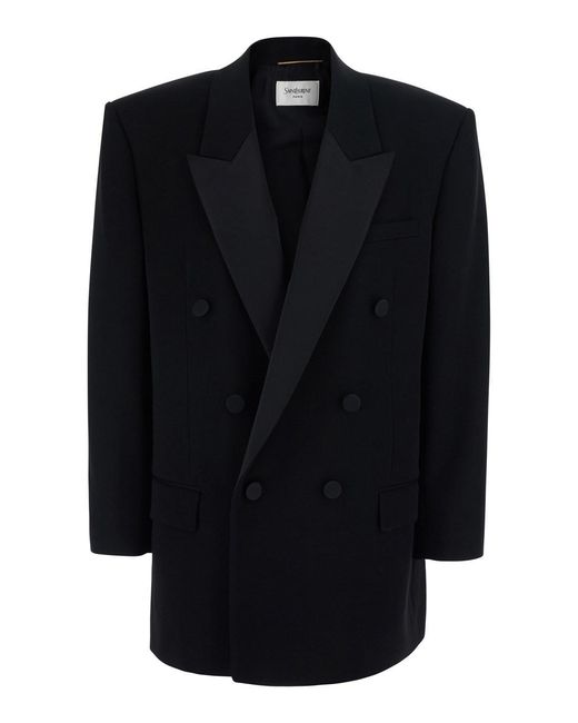 Saint Laurent Black Double-Breasted Wool Jacket Blazers