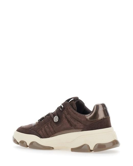 Pinko Brown Sneaker Athena 01 With Laminated Suede And Color For