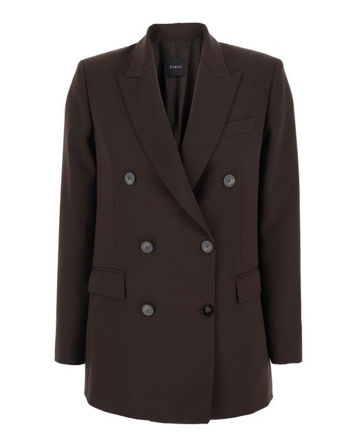 Le Plain Brown Double-Breasted Jacket With Peak Revers