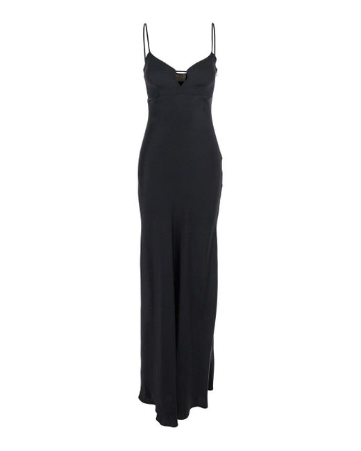 Twinset Black Long Dress With Thin Shoulder Straps And Metallic Logo P