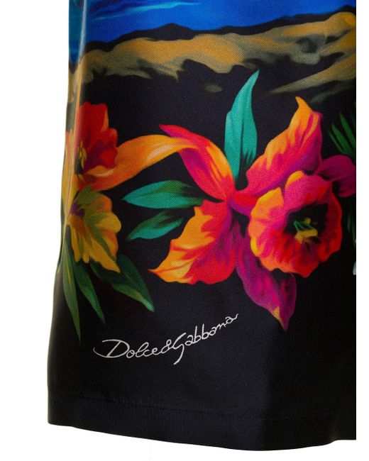 Dolce & Gabbana Red Multicolour Silk Shorts for men