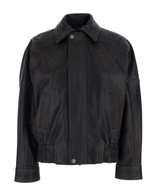 Golden Goose Deluxe Brand Black 'Journey' With Classic Collar And All-Over Floral Embroidery