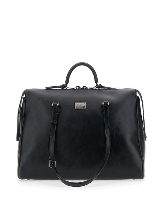 Dolce & Gabbana Black Shoulder Bag 'Vittoria' With Logo Plate On The F for men