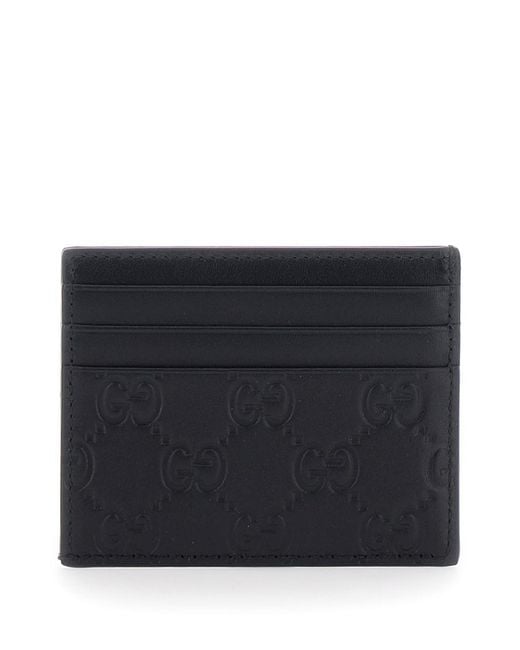 Gucci Black 'Emblem' Card Holder With All-Over Embossed Gg Motif for men