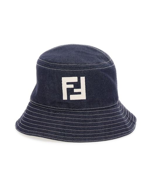 Fendi Blue Bucket Hat With Contrasting Ff Embroidery for men