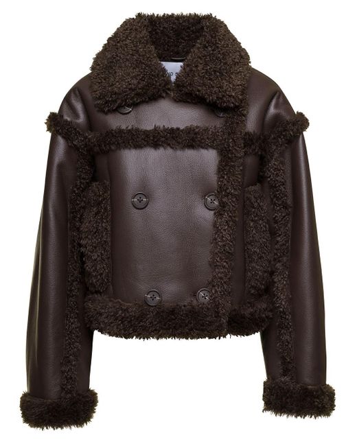 STAND Black Khristy Cropped Double Breasted Jacket In Faux Leather