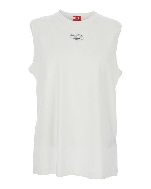 DIESEL White 'T-Bisco-Iod' Sleeveless Top With Logo Detail On The Front for men