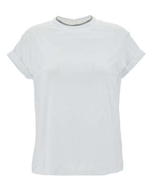 Brunello Cucinelli White T-Shirt With Monile Detail