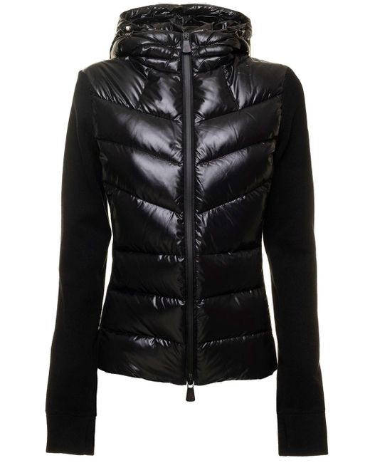 3 MONCLER GRENOBLE Black Padded Hooded Cardigan With Zip In Nylon