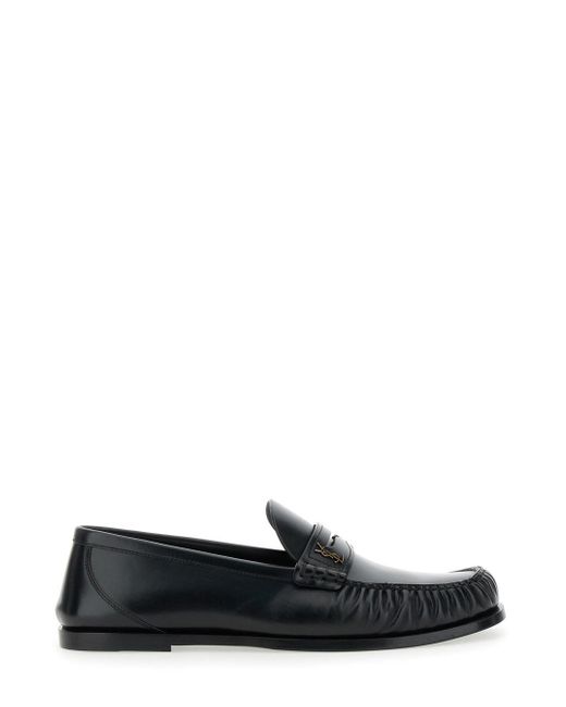 Saint Laurent Black 'Penny' Loafers With Metal Cassandre Logo And Curled Toe for men