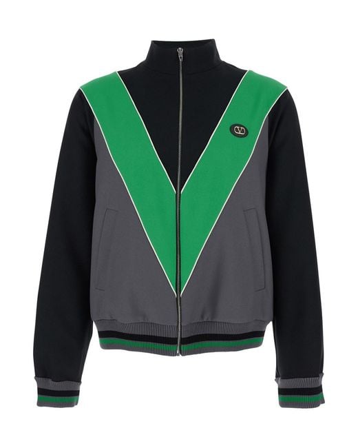 Valentino Green High Neck Sweatshirt With V Inlay On The Front for men