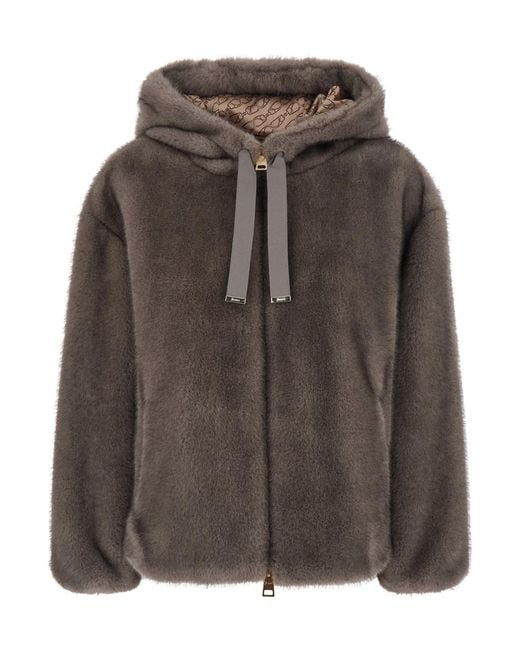 Herno Brown Hooded Jacket With Drawstring