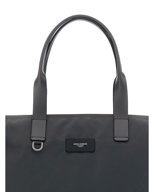 Borsa Shopping Con Due Manici Superiori E Placca Logo di Dolce & Gabbana in Black da Uomo