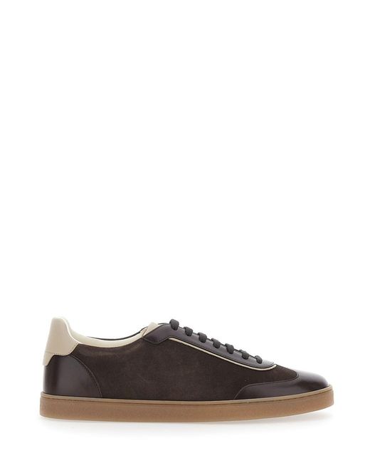 Brunello Cucinelli Brown Sneakers With Embossed Logo On The Heel for men