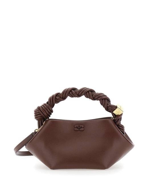 Ganni Brown 'Bou' Mini Bag With Removable Shoulder Strap And Woven Han