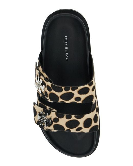Tory Burch Black 'Turnlock' Sandals With Double Strap And Leopard Prin