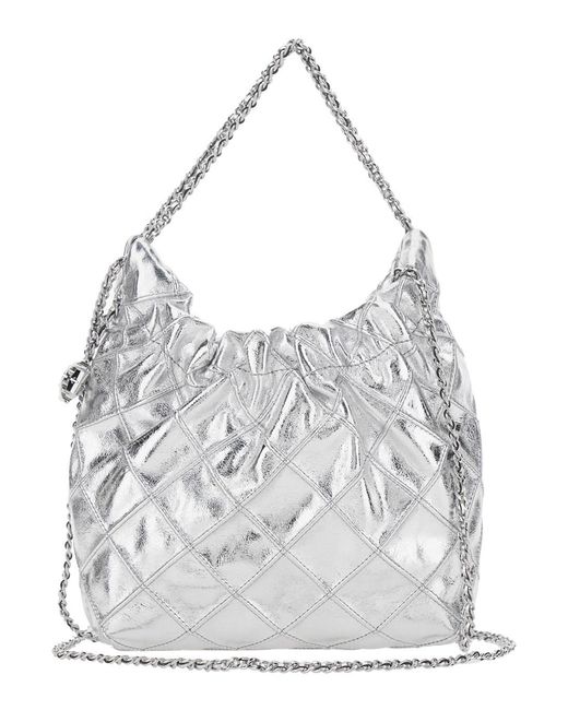 Tory Burch White 'Fleming Mini' Colored Shoulder Bag With Chain Strap And Metallic Pendant With Logo