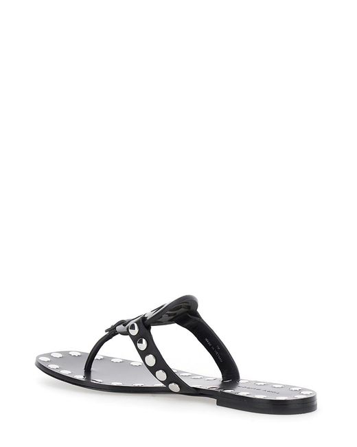 Tory Burch Black Thong Sandals With Logo And Studs