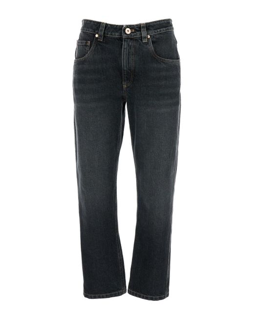 Brunello Cucinelli Black Straight Jeans With Logo Patch