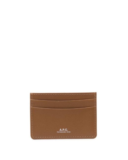 A.P.C. Brown Card-holder With Logo Print In Leather Man for men