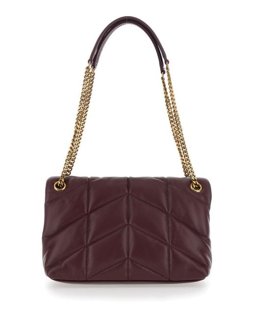 Saint Laurent Purple Bordeaux Crossbody Bag With Sliding Chain Strap And Cassandre Plaque On Front
