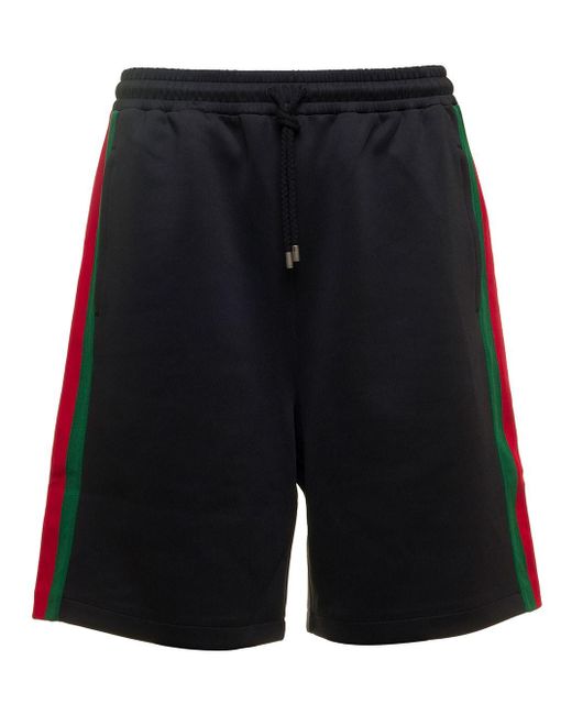 Gucci Black Shorts With Side Stripes Man for men