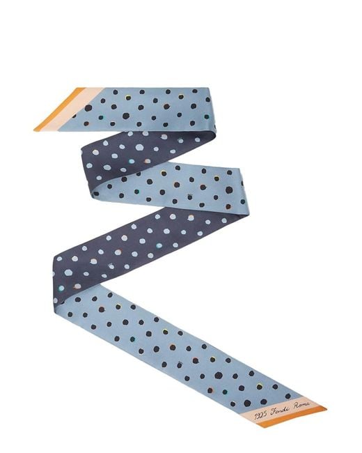 Fendi Blue Scarf With Polka Dot Motif All-Over