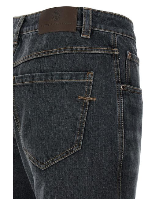 Jeans Straight Con Patch Logo di Brunello Cucinelli in Black