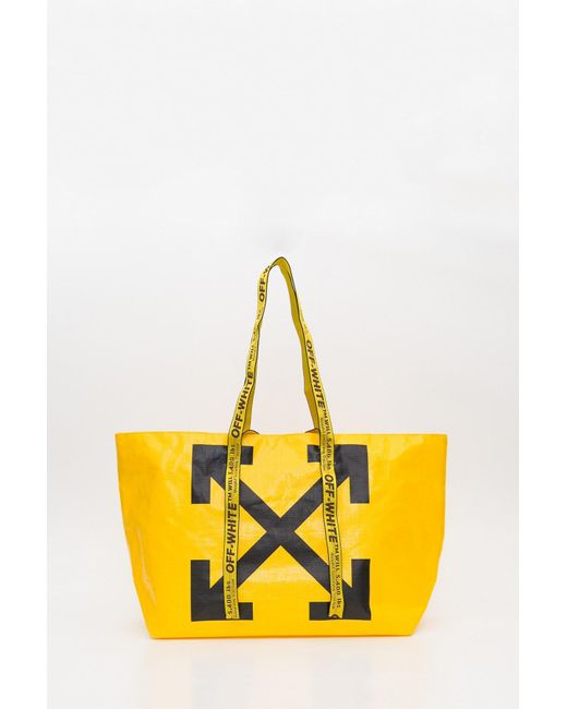 OFF-WHITE Tote Canvas Black Yellow in Linen with Silver-tone - GB