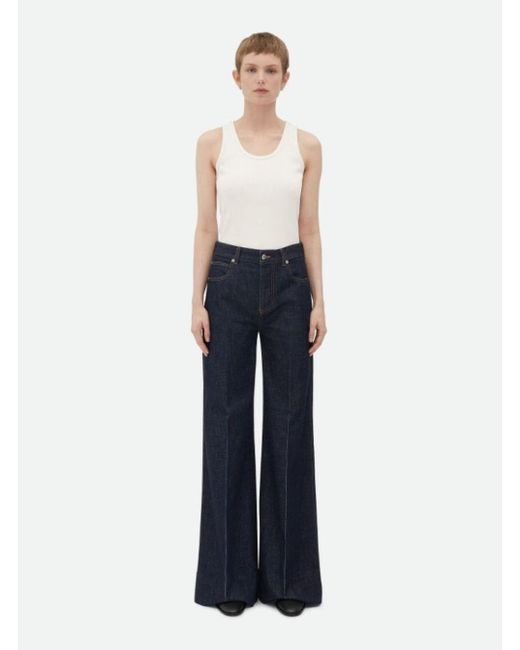 Bottega Veneta Blue Palazzo Jeans With Logo Patch On The Back