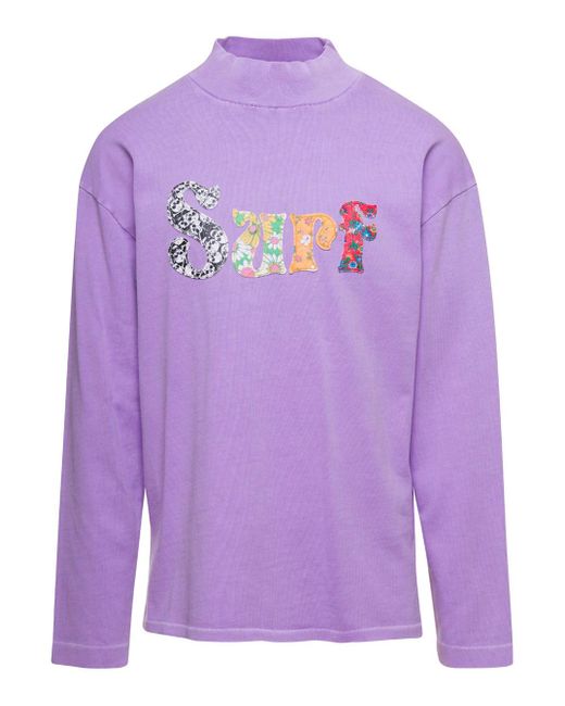 ERL Purple Lilac Crewneck Pullover With Embroidered Motif for men