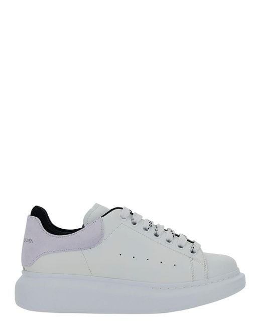 Alexander McQueen White Low Top Sneakers With Double Heel Tab And Oversized Platform In Leather
