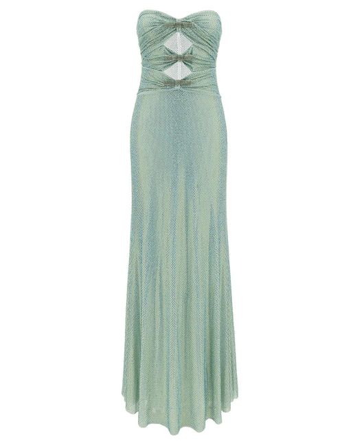 Self-Portrait Green Maxi Dress With Cut-Out And All-Over Rhinestones I