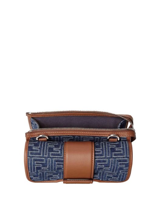 Fendi Blue 'Baguette Double' Crossbody Bag With Magnetic Ff Closure And All-Over Motif for men