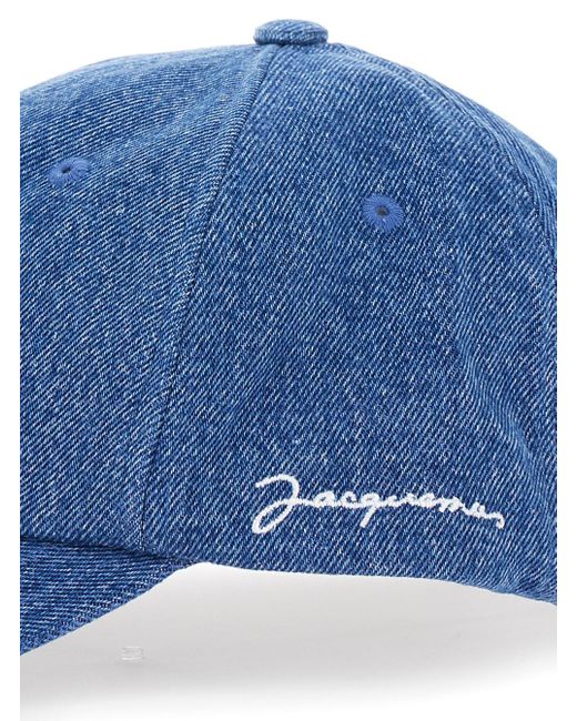 Jacquemus Blue Raffia Signature Baseball Cap. for men