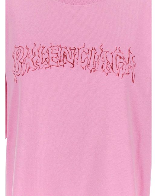 T-Shirt Oversize Con Logo Diy di Balenciaga in Pink